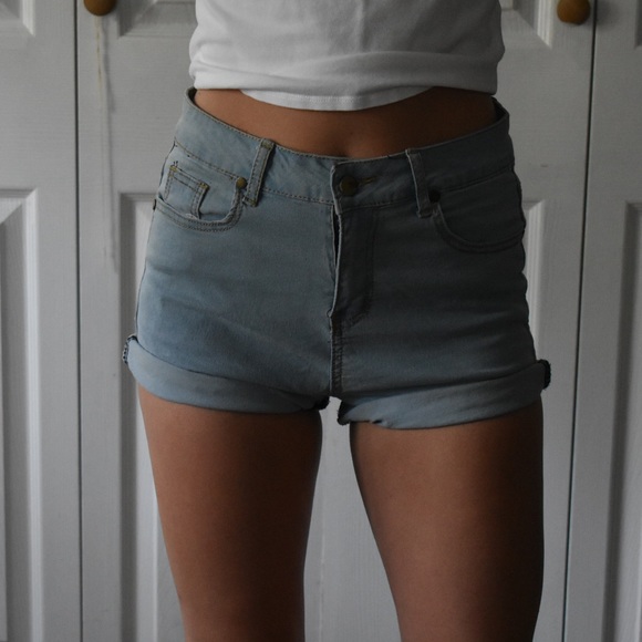 Pants - Mock denim light wash shorts